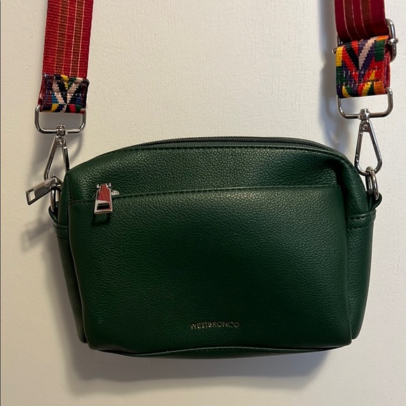 Westbronco Forest Green Leather Crossbody Bag with Silver Hardware - Picture 1 of 6
